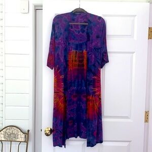 Gorgeous😍 Gratefuldons Hot Mama Threads Tie Dye Bohemian Long Vest 3/4 Sleeve